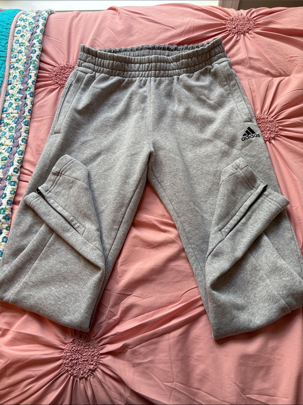 Adidas Light Gray Pull-On Fleece Joggers with Zippered Ankle